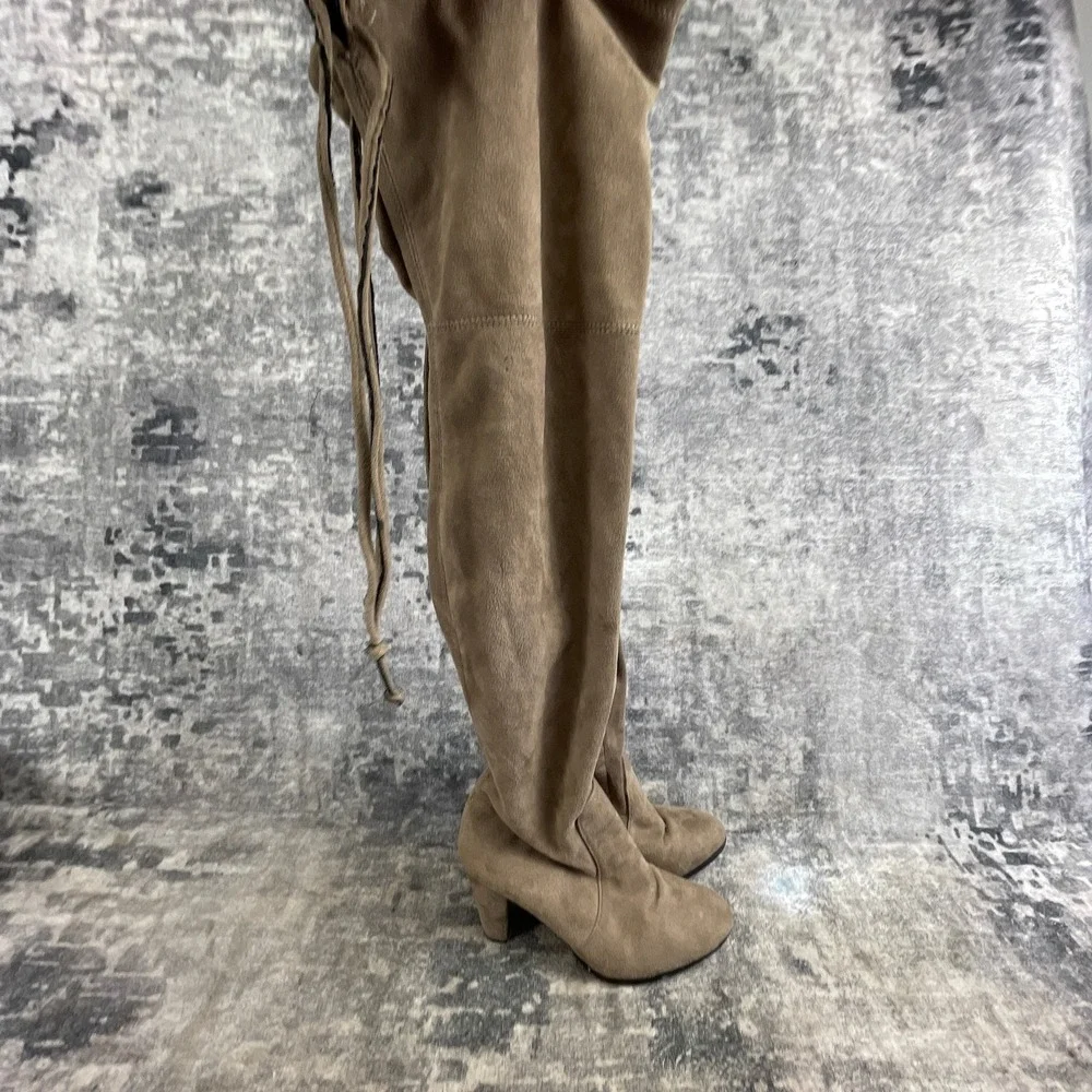 White Mountain Over The Knee Boots Women 6.5 M Khaki Suede Heel Drawstring